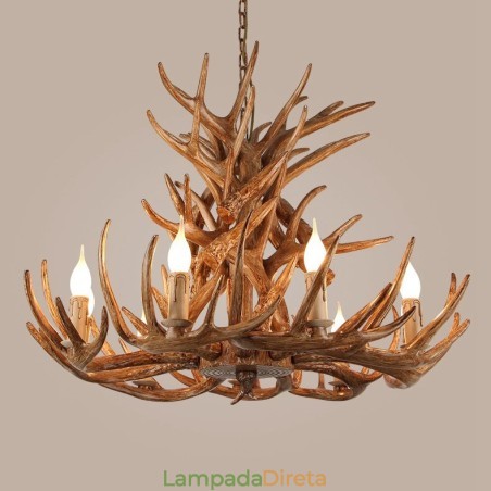 Lustre antigo de chifre retrô artístico rústico de 9 luzes e 4 camadas Lustre antigo de chifre retrô artístico rústico de 9 luzes e 4 camadas