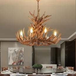 Lustre antigo de chifre retrô artístico rústico de 9 luzes e 4 camadas