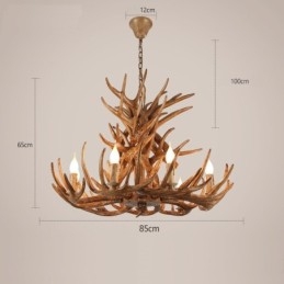 Lustre antigo de chifre retrô artístico rústico de 9 luzes e 4 camadas