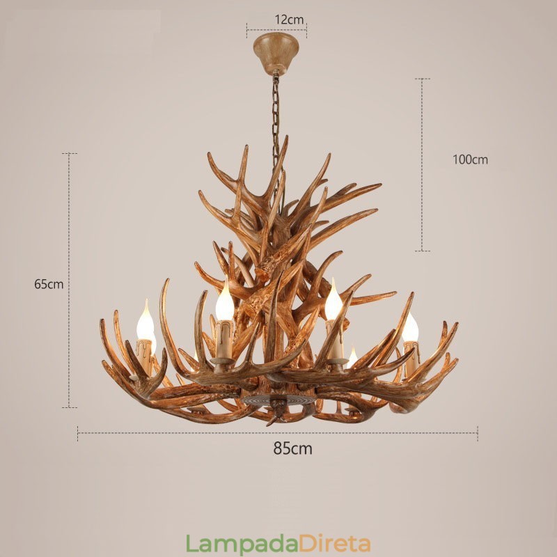Lustre antigo de chifre retrô artístico rústico de 9 luzes e 4 camadas