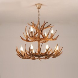 12 (8+4) Lustre antigo de chifres retrô artístico rústico de 2 níveis