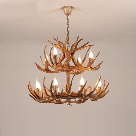 12 (8+4) Lustre antigo de chifres retrô artístico rústico de 2 níveis 12 (8+4) Lustre antigo de chifres retrô artístico rústico de 2 níveis