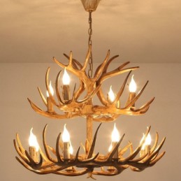 12 (8+4) Lustre antigo de chifres retrô artístico rústico de 2 níveis