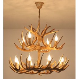 12 (8+4) Lustre antigo de chifres retrô artístico rústico de 2 níveis
