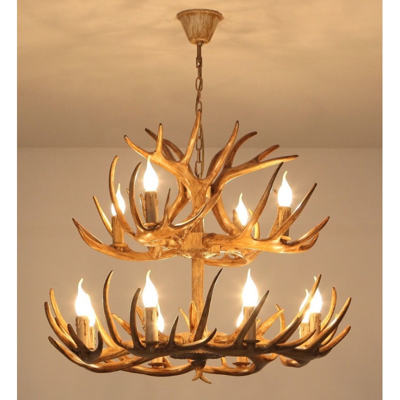 12 (8+4) Lustre antigo de chifres retrô artístico rústico de 2 níveis