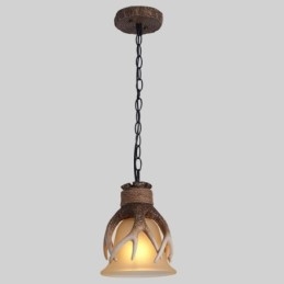 Uma luz rústica artística retrô chifre antigo pingente luz com cúpula de vidro