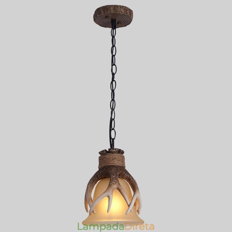 Uma luz rústica artística retrô chifre antigo pingente luz com cúpula de vidro