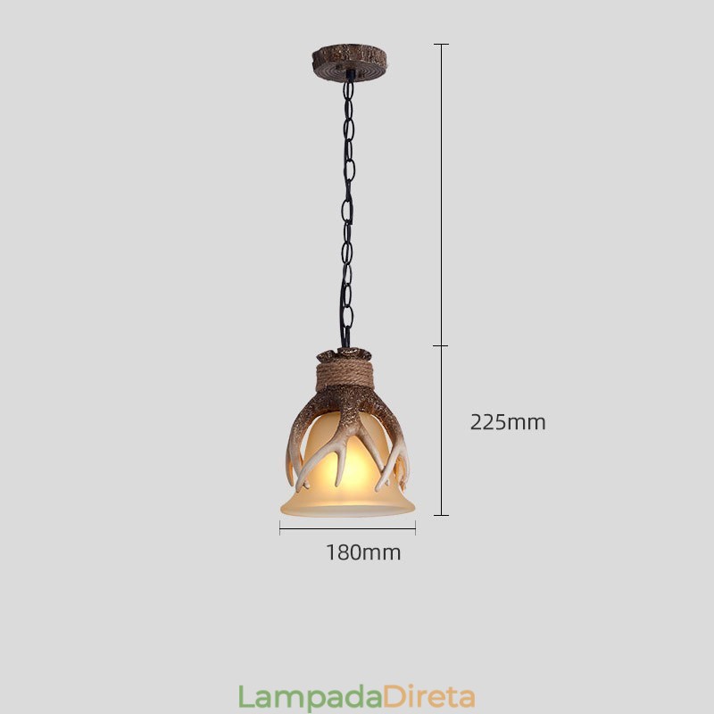 Uma luz rústica artística retrô chifre antigo pingente luz com cúpula de vidro