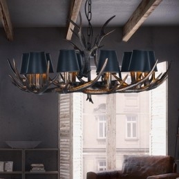 Lustre antigo de chifre retrô com abajures