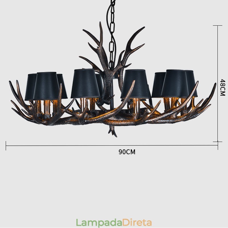 Lustre antigo de chifre retrô com abajures