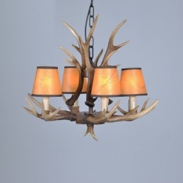 Lustre antigo de chifre retrô artístico rústico de 4 luzes com abajures