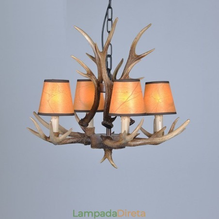 Lustre antigo de chifre retrô artístico rústico de 4 luzes com abajures Lustre antigo de chifre retrô artístico rústico de 4 luzes com abajures