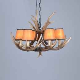 Lustre antigo de chifre retrô artístico rústico de 6 luzes com abajures