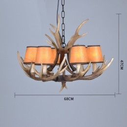 Lustre antigo de chifre retrô artístico rústico de 6 luzes com abajures