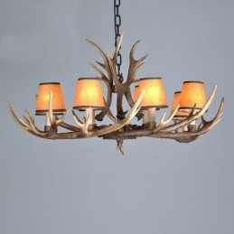 Lustre antigo de chifre retrô artístico rústico de 8 luzes com abajures