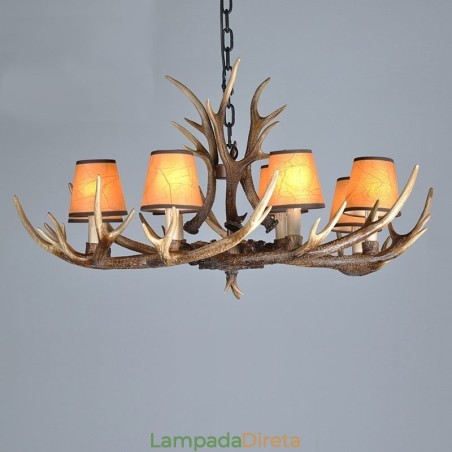 Lustre antigo de chifre retrô artístico rústico de 8 luzes com abajures Lustre antigo de chifre retrô artístico rústico de 8 luzes com abajures