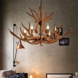 Lustre antigo de chifre retrô artístico rústico de 6 luzes