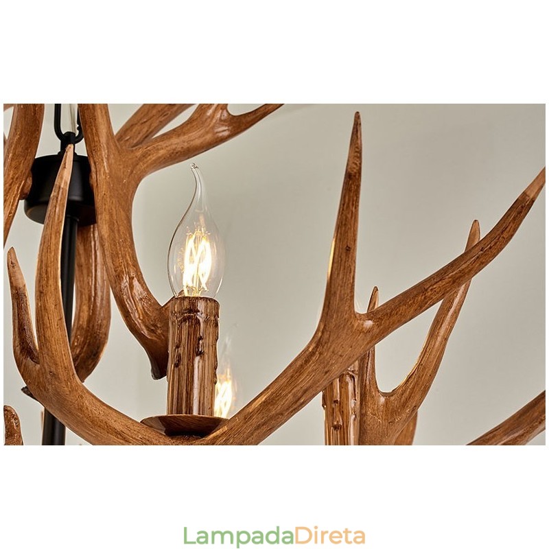 Lustre antigo de chifre retrô artístico rústico de 6 luzes