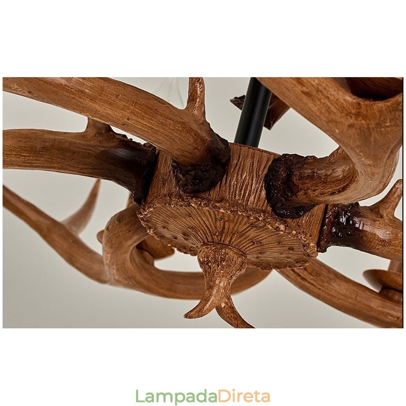 Lustre antigo de chifre retrô artístico rústico de 6 luzes