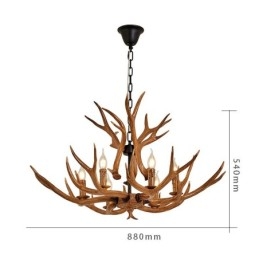 Lustre antigo de chifre retrô artístico rústico de 6 luzes