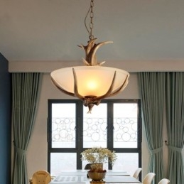 Uma luz rústica artística retrô chifre antigo pingente luz com cúpula de vidro