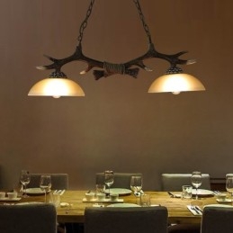 2 Luzes Preto Rústico Artístico Retro Antler Antigo Pendente Luz com Sombra de Vidro