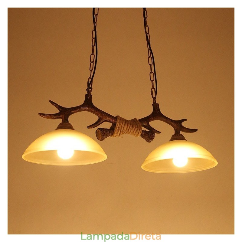 2 Luzes Preto Rústico Artístico Retro Antler Antigo Pendente Luz com Sombra de Vidro
