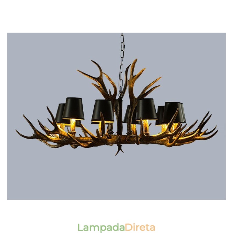 Lustre antigo de chifre retrô com abajures