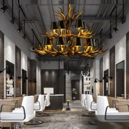 Lustre antigo de chifre retrô artístico rústico preto de 15 luzes com tons