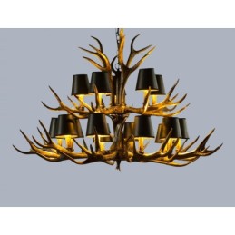 Lustre antigo de chifre retrô artístico rústico preto de 15 luzes com tons