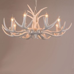 Lustre antigo de chifre retrô artístico rústico branco de 8 luzes