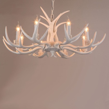 Lustre antigo de chifre retrô artístico rústico branco de 8 luzes Lustre antigo de chifre retrô artístico rústico branco de 8 luzes