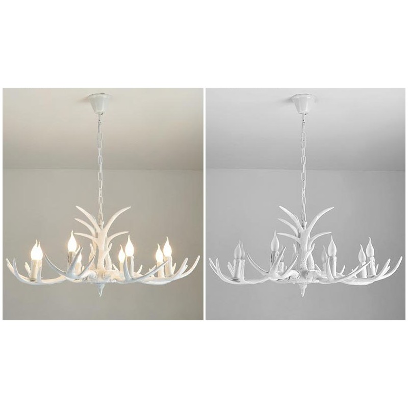 Lustre antigo de chifre retrô artístico rústico branco de 8 luzes