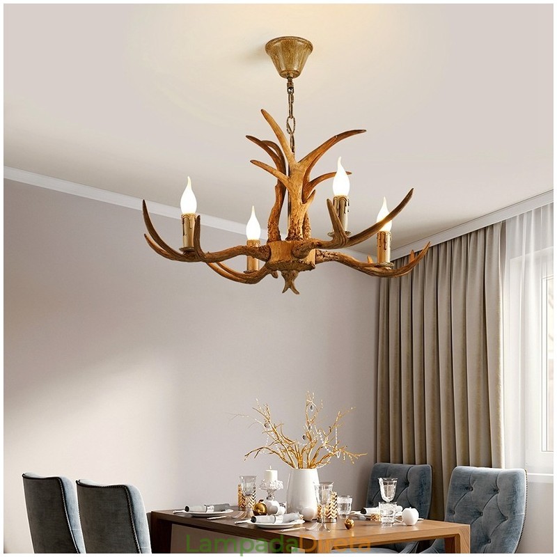 Lustre antigo de chifre retrô artístico rústico de 4 luzes