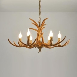 Lustre antigo de chifre retrô artístico rústico de 6 luzes