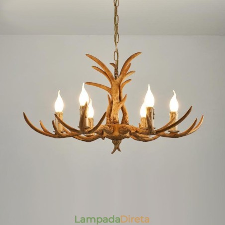 Lustre antigo de chifre retrô artístico rústico de 6 luzes Lustre antigo de chifre retrô artístico rústico de 6 luzes