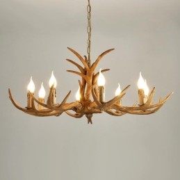 Lustre antigo de chifre retrô artístico rústico de 8 luzes