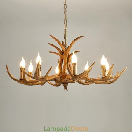 Lustre antigo de chifre retrô artístico rústico de 8 luzes Lustre antigo de chifre retrô artístico rústico de 8 luzes