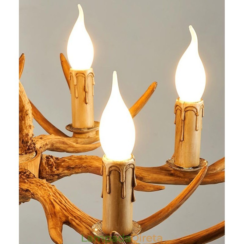 Lustre antigo de chifre retrô artístico rústico de 8 luzes