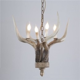 Lustre antigo de chifre retrô artístico rústico de 4 luzes
