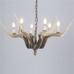 Lustre antigo de chifre retrô artístico rústico de 6 luzes