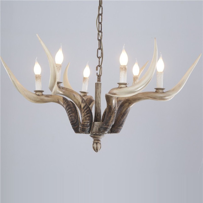 Lustre antigo de chifre retrô artístico rústico de 6 luzes