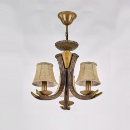 Lustre antigo de chifre retrô artístico rústico de 3 luzes com abajures