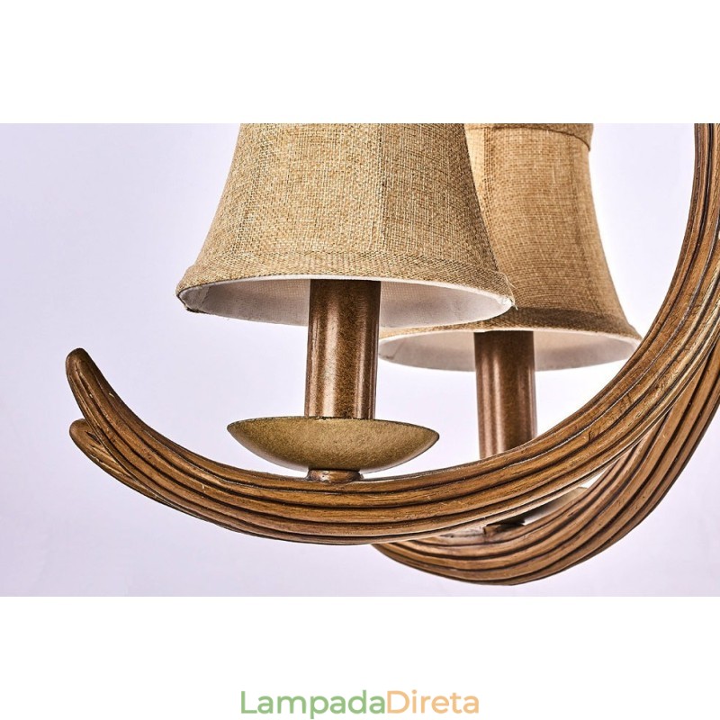 Lustre antigo de chifre retrô artístico rústico de 3 luzes com abajures