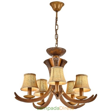 Lustre antigo de chifre retrô artístico rústico de 5 luzes com abajures Lustre antigo de chifre retrô artístico rústico de 5 luzes com abajures