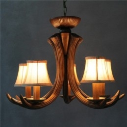 Lustre antigo de chifre retrô artístico rústico de 5 luzes com abajures