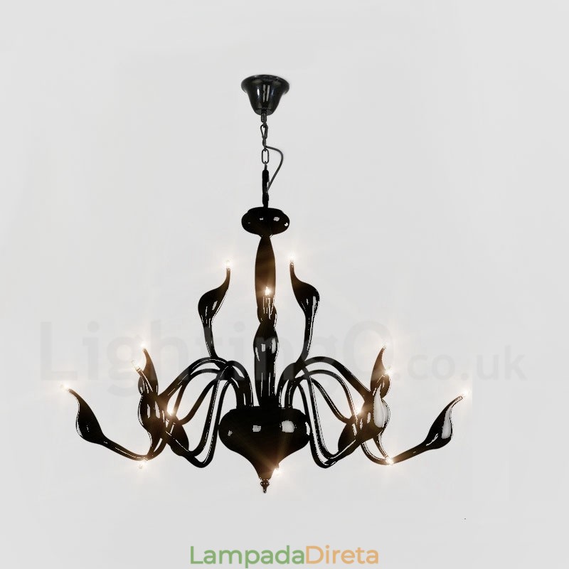 Lustre de metal galvanizado moderno contemporâneo preto de 15 luzes