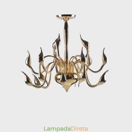 Lustre de metal galvanizado contemporâneo moderno dourado de 15 luzes Lustre de metal galvanizado contemporâneo moderno dourado de 15 luzes