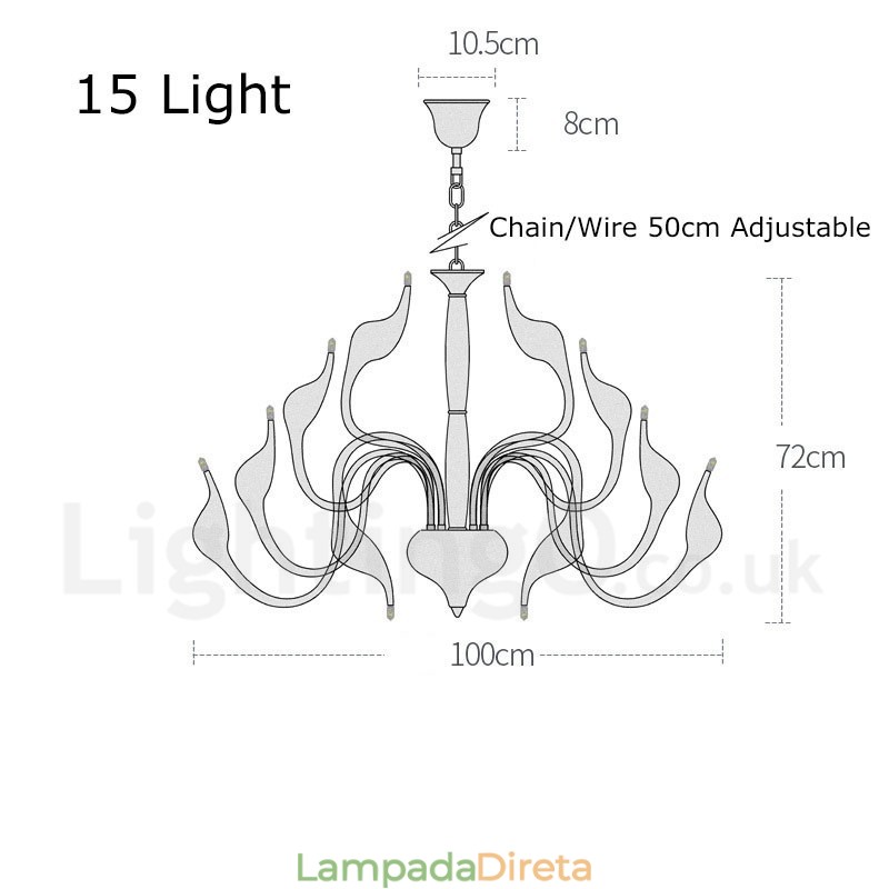 Lustre de metal galvanizado contemporâneo moderno dourado de 15 luzes
