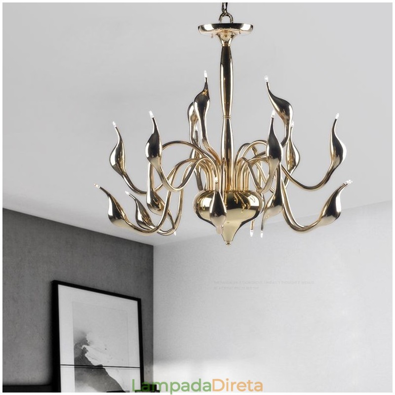 Lustre de metal galvanizado contemporâneo moderno dourado de 15 luzes